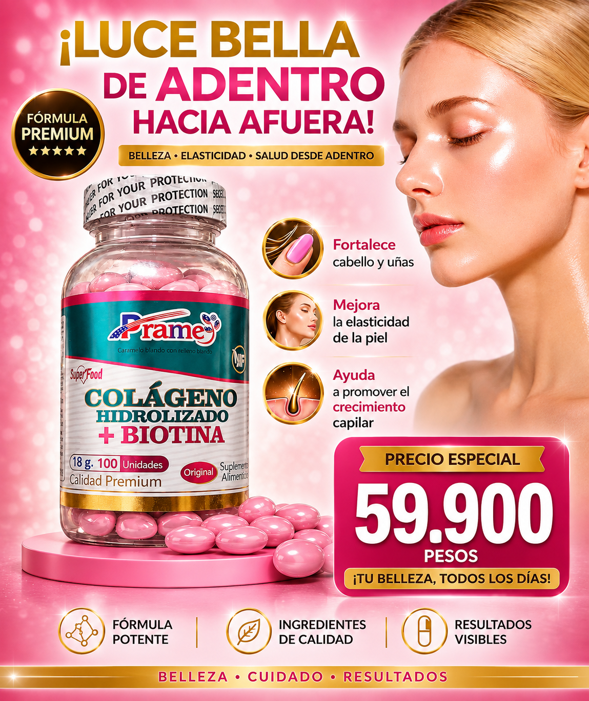 Precio especial de un frasco de Colágeno Hidrolizado + Biotina PRAME