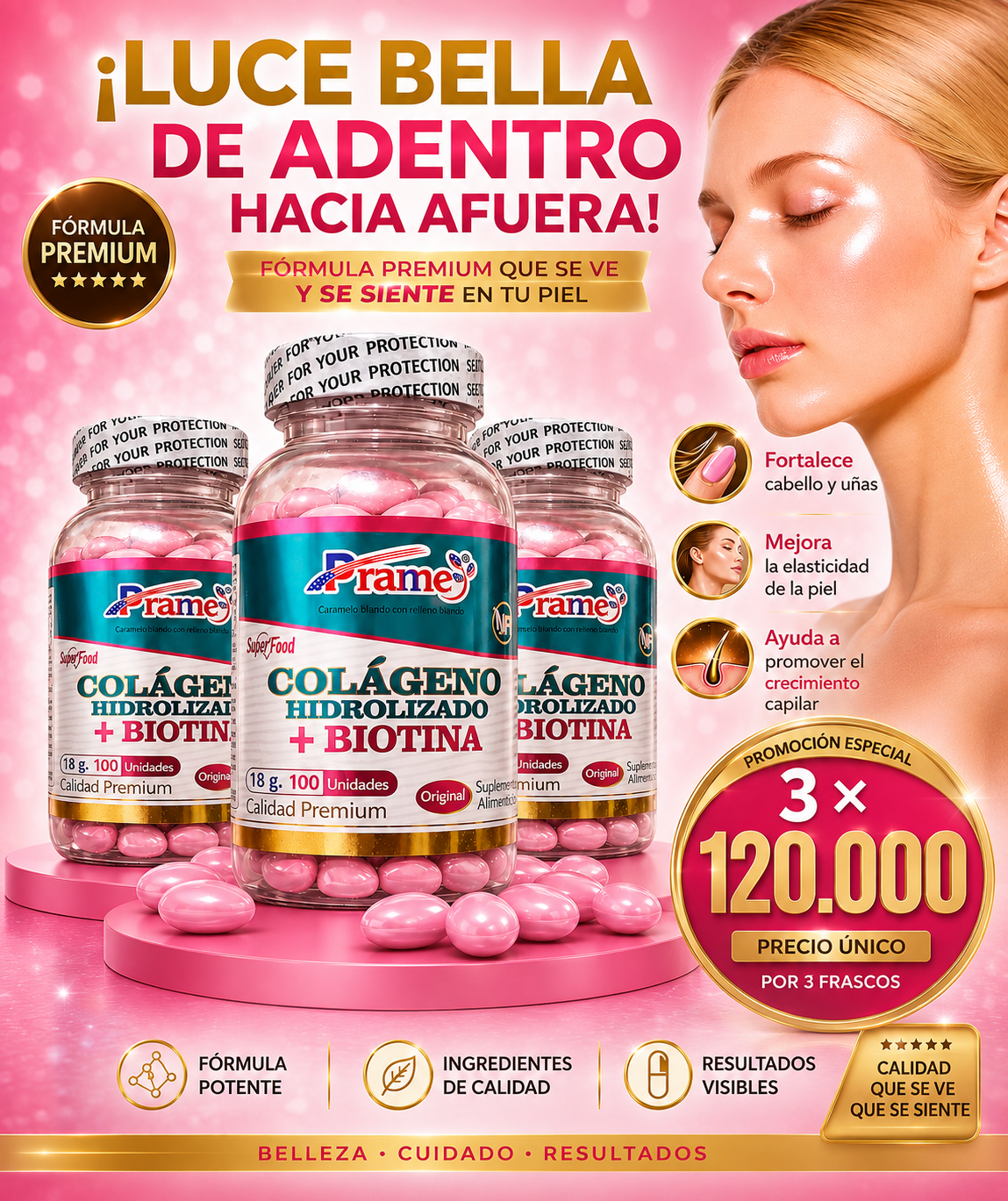 Promoción de tres frascos de Colágeno Hidrolizado con Biotina PRAME
